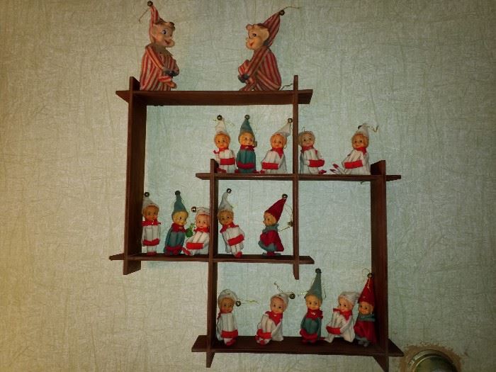 Vintage elves on a shelf