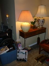 FOYER TABLE, LAMPS