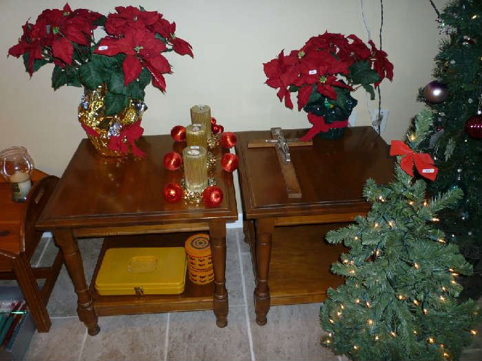 2 MATCHING WOOD END TABLES, HOLIDAY