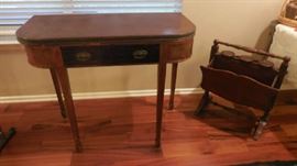 vintage solid wood folding table, magazine stand
