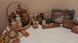 vintage English small jugs noise makers etc.