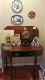 vintage clock, fold down table, frames