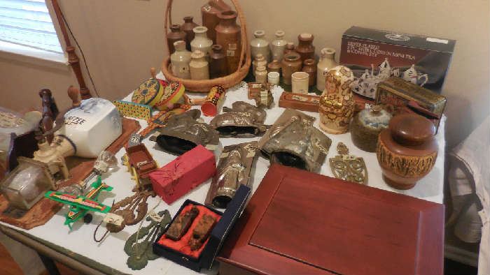 all kinds of neat looking items, chocolate molds, vintage  German Coffee grinder, etc.