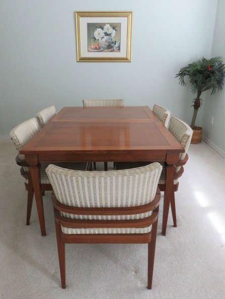 Mid Century Modern Dining Table with Double Leaves & 6 Chairs