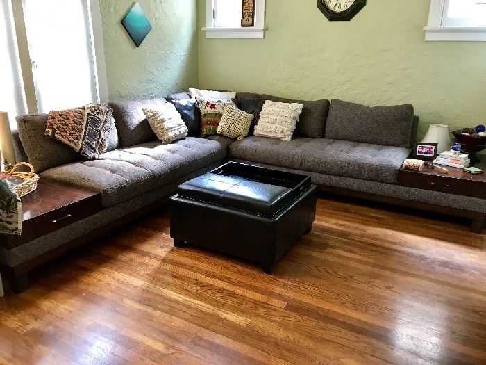 Large 'L' Shaped Sectional Couch with Attached End Tables