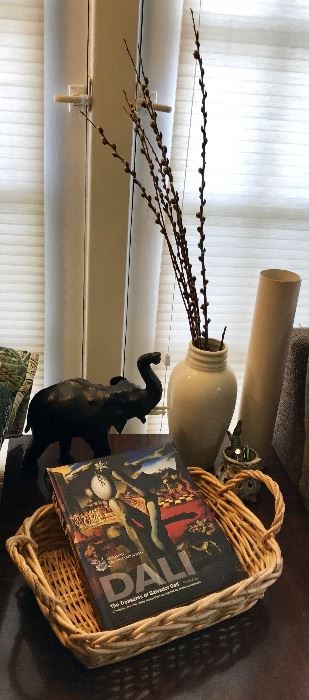Large Leather Elephant Figure, Woven Basket, Vase & More