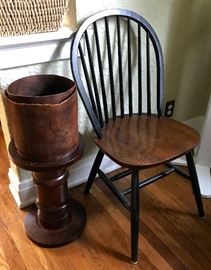 Windsor Style Chair, Spool End Table & Leather Baskets/Buckets