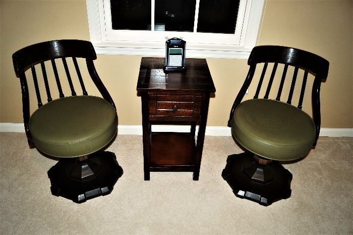 Solid wood top to bottom and they spin. Will not disappoint and wont last long Retro Chairs! 
