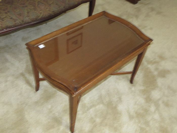 Walnut coffee table with glass insert