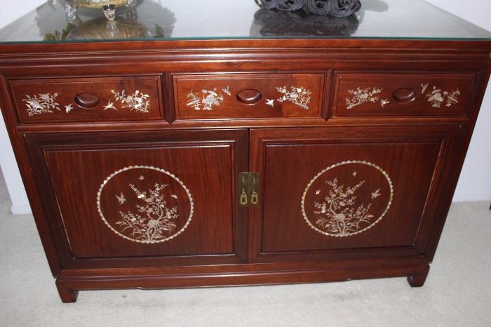 Mother of pearl and abilone inlaid rosewood server/buffet/sideboard.
