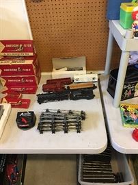 Vintage American Flyer Trains w/track, switches & rubberized track (under table)