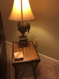 Wood Top Iron End Table (Pair) / Lamp