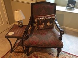 Wood Arm Chair / Wood Top Iron Accent Table