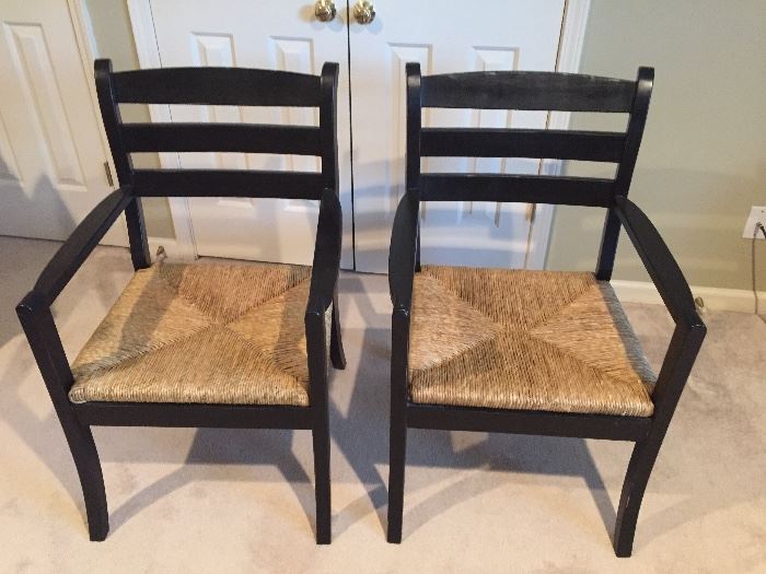 Wood Arm Chairs with Rush Seats