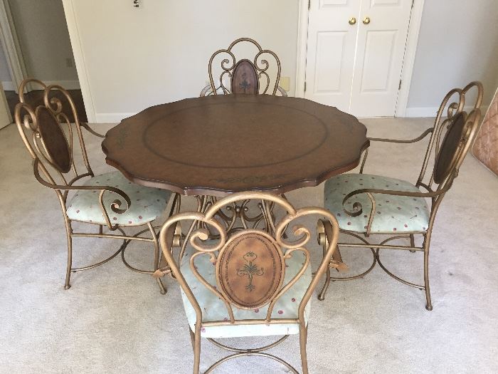 Bronzed Iron Dining Table Set / Chairs