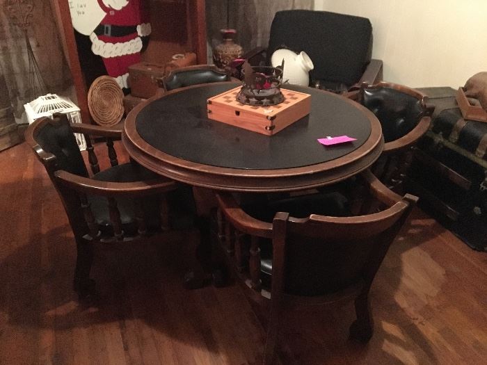 Vintage 1970's game table and 4 chairs set.  A game of 42 would go good on this set