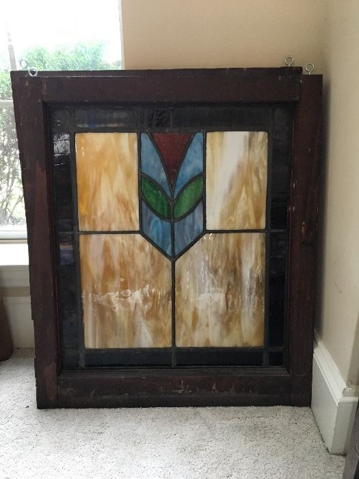 Matching pair of antique stained glass windows in excellent condition
