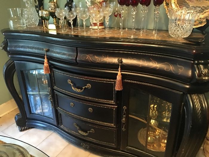 Beautiful Sideboard/Buffet with 5 Drawers and 2 Glass Doors with a Marble Top