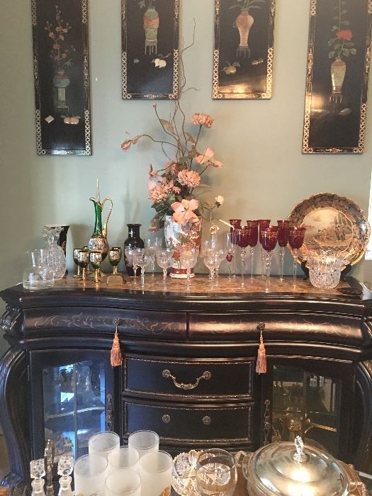 Beautiful Buffet/ Sideboard with Gold Accents & Marble Top