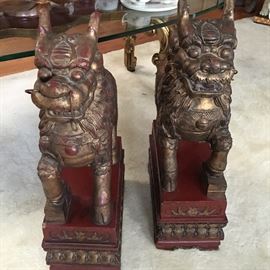 Pair of Wooden Foo Dogs/ Guardian Lions