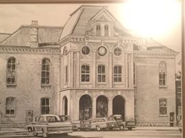 Mrs Eddie Clay sat in back of pickup to draw this! Wilson County Courthouse.