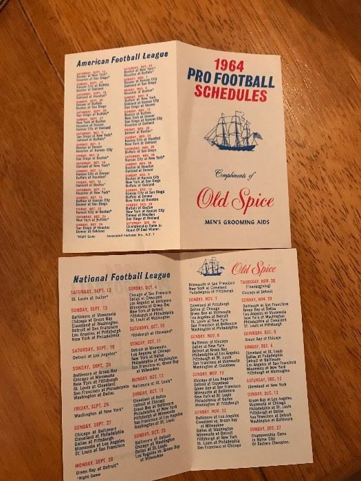 1964 Pro Football Schedules from Old Spice