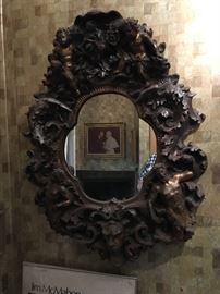 Neat Mirror Frame is Fiberglass Cast and Just Very Ornate...Roughly 34" tall. $125