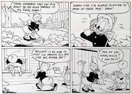 WALT DISNEY PRODUCTIONS - Original Comic Book & Comic Strip Artwork - MCMLXXXIII. DONALD DUCK & SCROOGE MCDUCK in "Grandma Quits" Page 2, Panel 1 - INKS