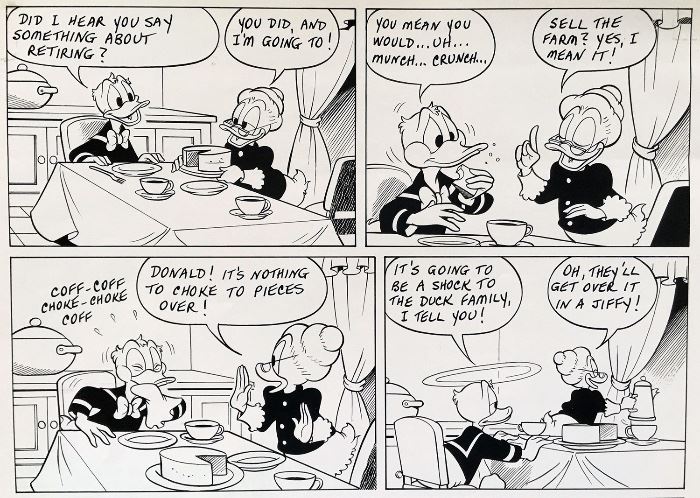 WALT DISNEY PRODUCTIONS - Original Comic Book & Comic Strip Artwork - MCMLXXXIII. DONALD DUCK & SCROOGE MCDUCK in "Grandma Quits" Page 3, Panel 1 - INKS