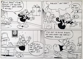 WALT DISNEY PRODUCTIONS - Original Comic Book & Comic Strip Artwork - MCMLXXXIII. DONALD DUCK & SCROOGE MCDUCK in "Grandma Quits" Page 4, Panel 1 - INKS