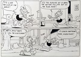 WALT DISNEY PRODUCTIONS - Original Comic Book & Comic Strip Artwork - MCMLXXXIII. DONALD DUCK & SCROOGE MCDUCK in "Grandma Quits" Page 4, Panel 2 - INKS
