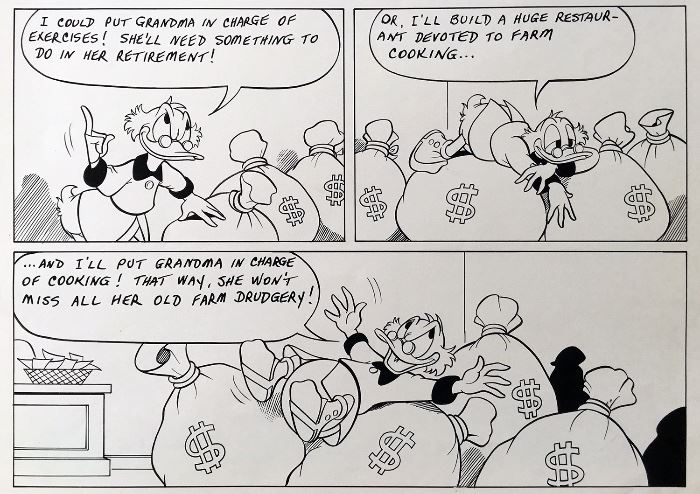 WALT DISNEY PRODUCTIONS - Original Comic Book & Comic Strip Artwork - MCMLXXXIII. DONALD DUCK & SCROOGE MCDUCK in "Grandma Quits" Page 8, Panel 2 - INKS