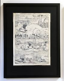 WALT DISNEY PRODUCTIONS - Original Comic Book & Comic Strip Artwork - MCMLXXXIII. DONALD DUCK in "Grandma Quits" Page 1 of 10, Full Panel - INKS and Pencils (with Edits) - (Framing Materials Sold Separately)