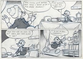 WALT DISNEY PRODUCTIONS - Original Comic Book & Comic Strip Artwork - MCMLXXXIII. DONALD DUCK in "Grandma Quits" Page 3 of 10, Panel 2 - INKS and PENCILS