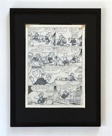WALT DISNEY PRODUCTIONS - Original Comic Book & Comic Strip Artwork - MCMLXXXIII. DONALD DUCK in "Grandma Quits" Page 3 of 10, Full Panel - INKS and Pencils (Framing Materials Sold Separately)