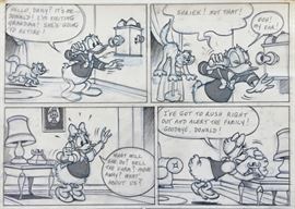 WALT DISNEY PRODUCTIONS - Original Comic Book & Comic Strip Artwork - MCMLXXXIII. DONALD DUCK in "Grandma Quits" Page 4 of 10, Panel 1 - INKS and PENCILS