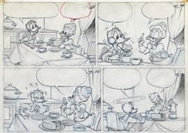 WALT DISNEY PRODUCTIONS - Original Comic Book & Comic Strip Artwork - MCMLXXXIII. DONALD DUCK in "Grandma Quits" Page 3 of 10, Panel 1 - PENCILS (with Edits)