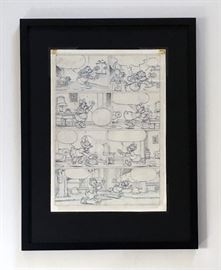 WALT DISNEY PRODUCTIONS - Original Comic Book & Comic Strip Artwork - MCMLXXXIII. DONALD DUCK in "Grandma Quits" Page 4 of 10, Full Panel - PENCILS (Framing Materials Sold Separately)