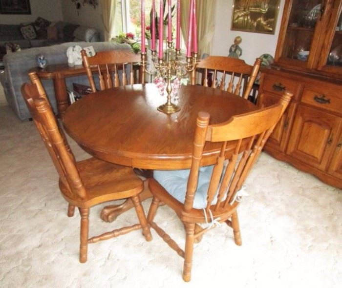 Wooden dining room table & chairs, China hutch