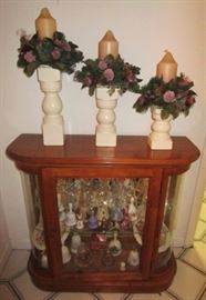 Low curio cabinet, candle holder display, bell collection