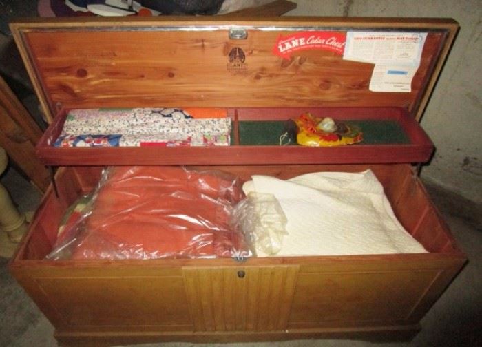 Lane hope chest filled with vintage quilts/linens