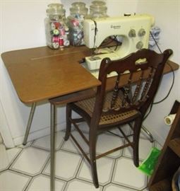 Vintage sewing machine, chair