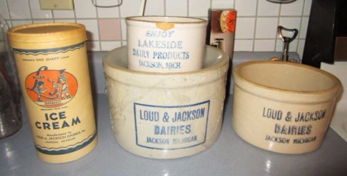 Antique Loud & Jackson Daries stoneware and Ice Cream advertising collectibles