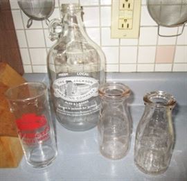 Jackson advertising glass, jug and milk bottles