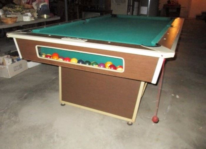Pool Table, vintage pool balls, pool cues