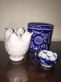 Imperial Milk Glass Pinched Vase, etc..