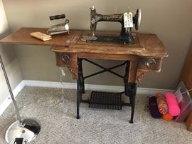 Antique White Rotary Sewing Machine with attachments