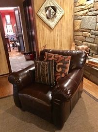 Pair brown leather arm chairs (mint condition)
