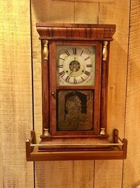 Antique tiger maple wall clock w/galley