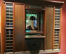 Antique post office window with boxes. Modern mirror inside sold separately.